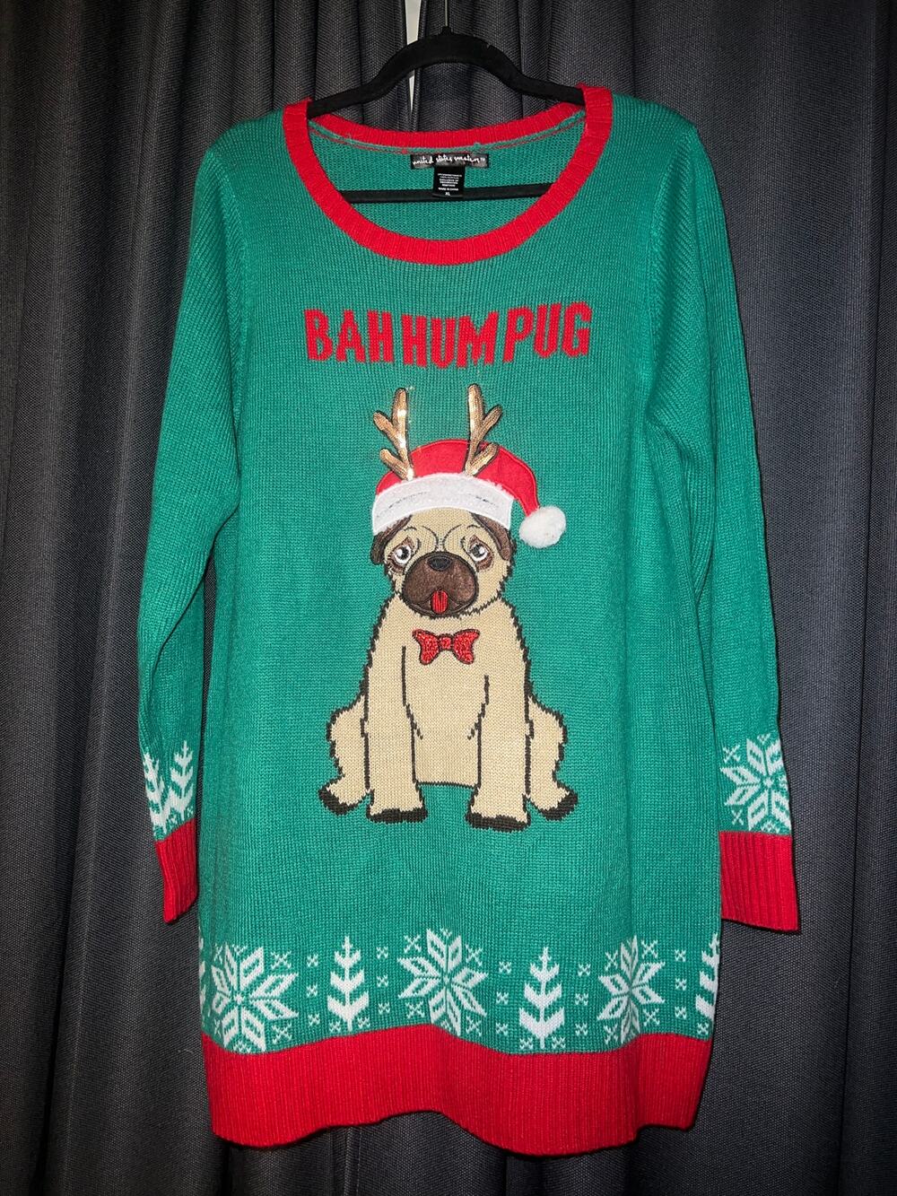 Ugly Christmas Sweater Xmas Size XL Dog Pug